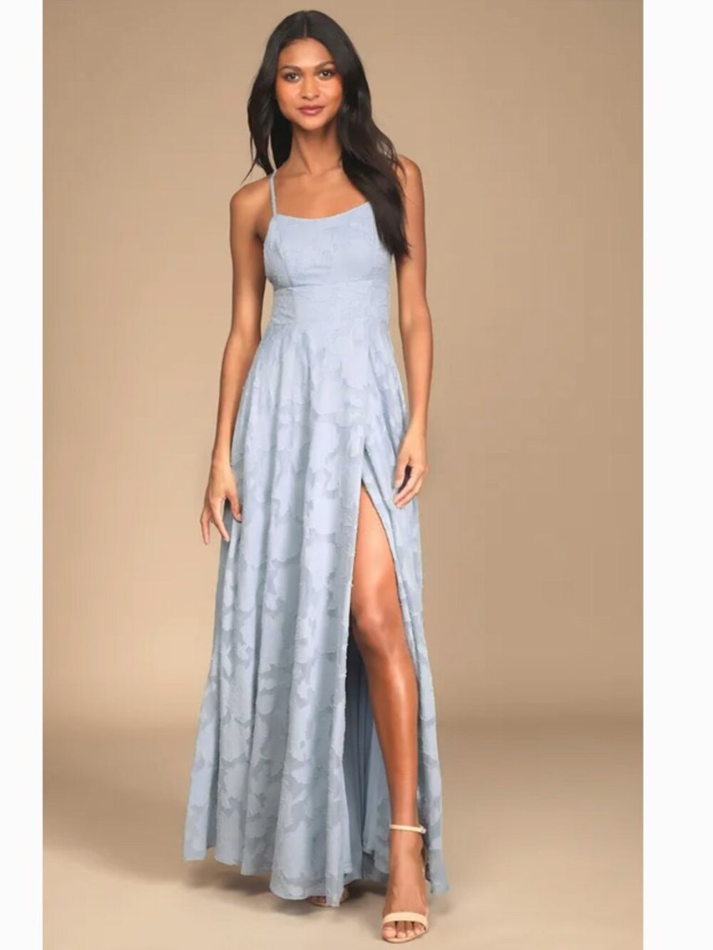 NWT LULUS LET THERE BE ROMANCE SLATE BLUE FLORAL MAXI DRESS FORMAL L